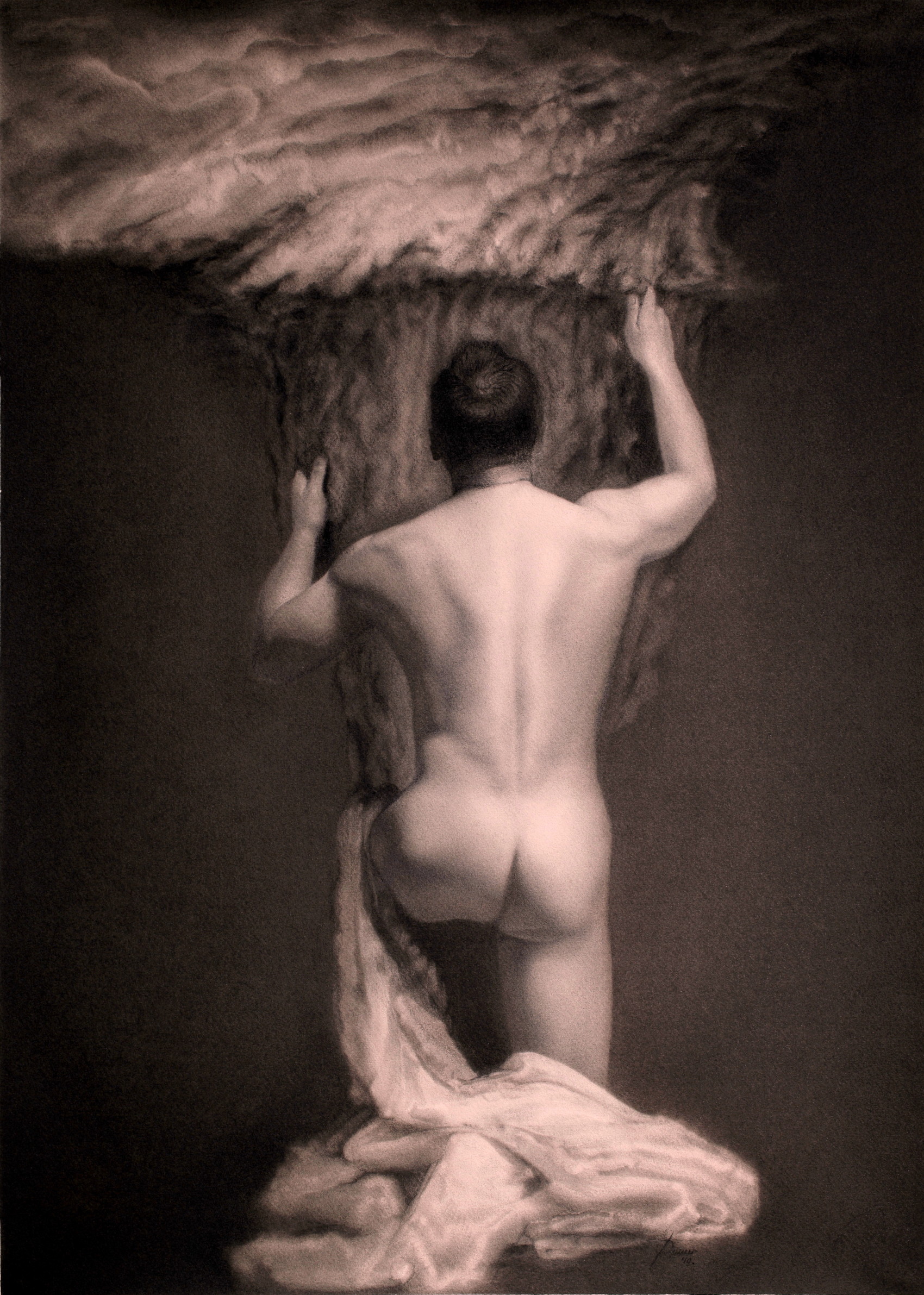Damir May Aquilo male nude holding the storm and wind