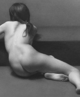 Damir May Nadia female nude in repose charcoal drawing