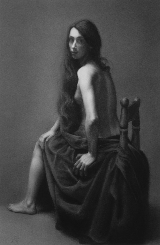 Damir May Portrait of a dancer nude charcoal drawing